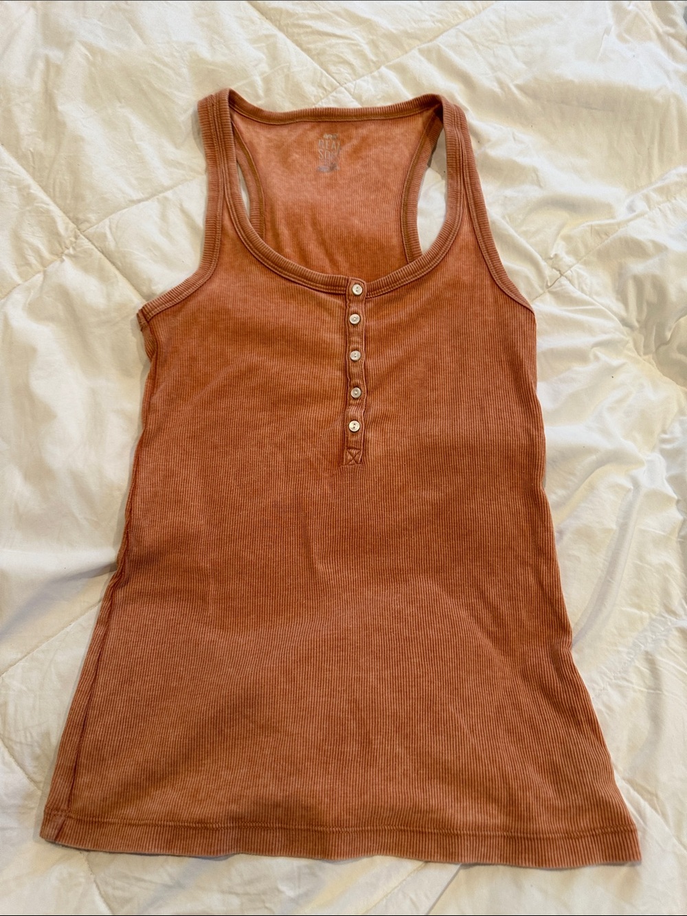 aerie Ribbed Henley Tank Top - Rusty Orange